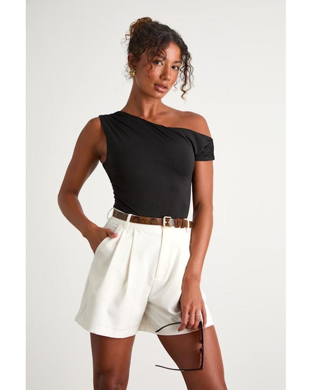 Lulus White Sharise Pleated High-Rise Shorts