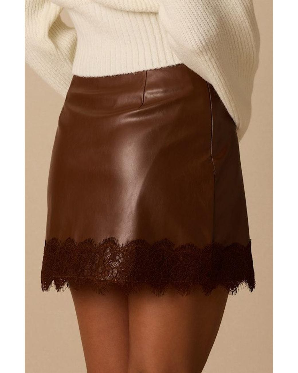 Lulus Natural Dayva Dark Vegan Leather Lace Mini Skirt