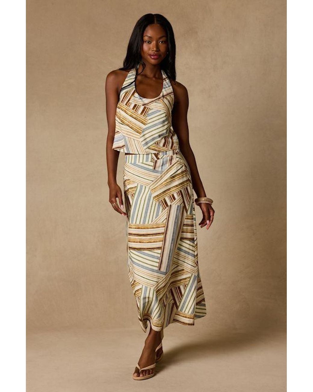 Lulus Natural Kimaya Striped Midi Skirt