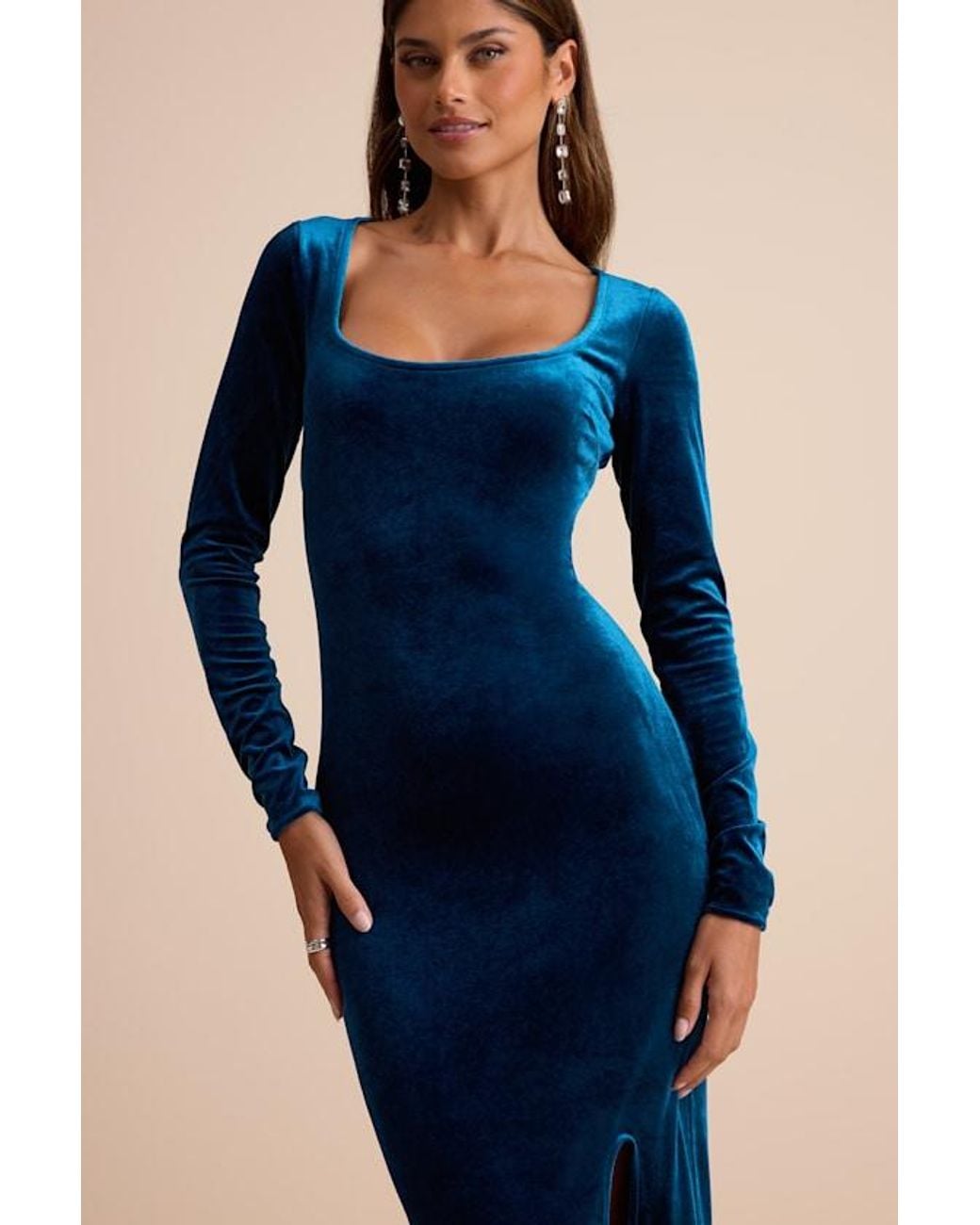 Lulus Blue Alessia Velvet Long Sleeve Maxi Dress