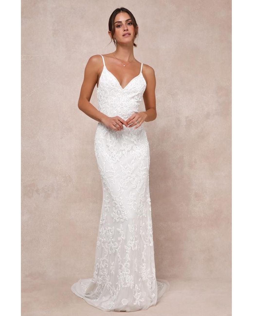 Lulus Natural Everlasting Passion Sequin Beaded Backless Maxi Dress