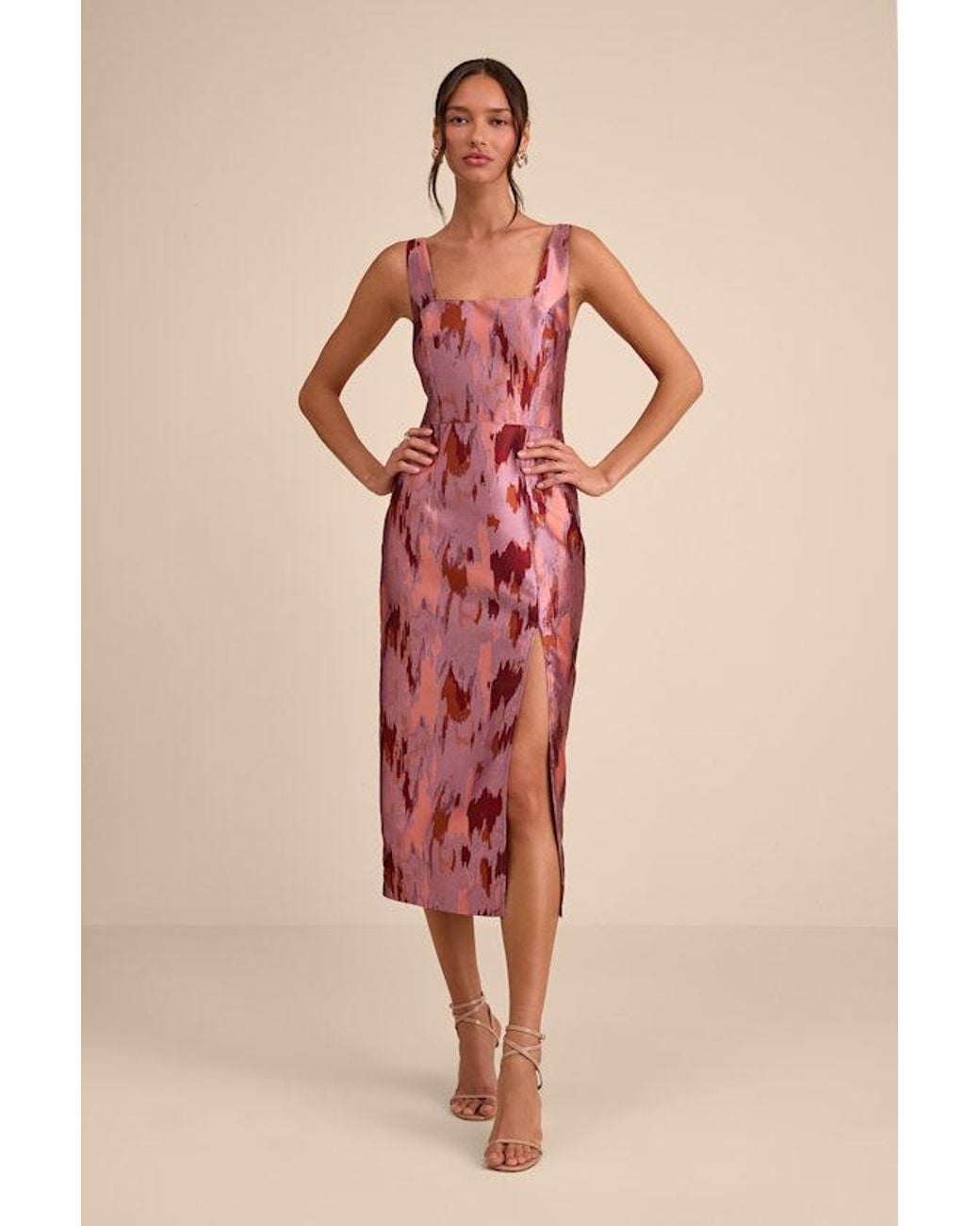 Lulus Pink Diani Abstract Jacquard Column Midi Dress