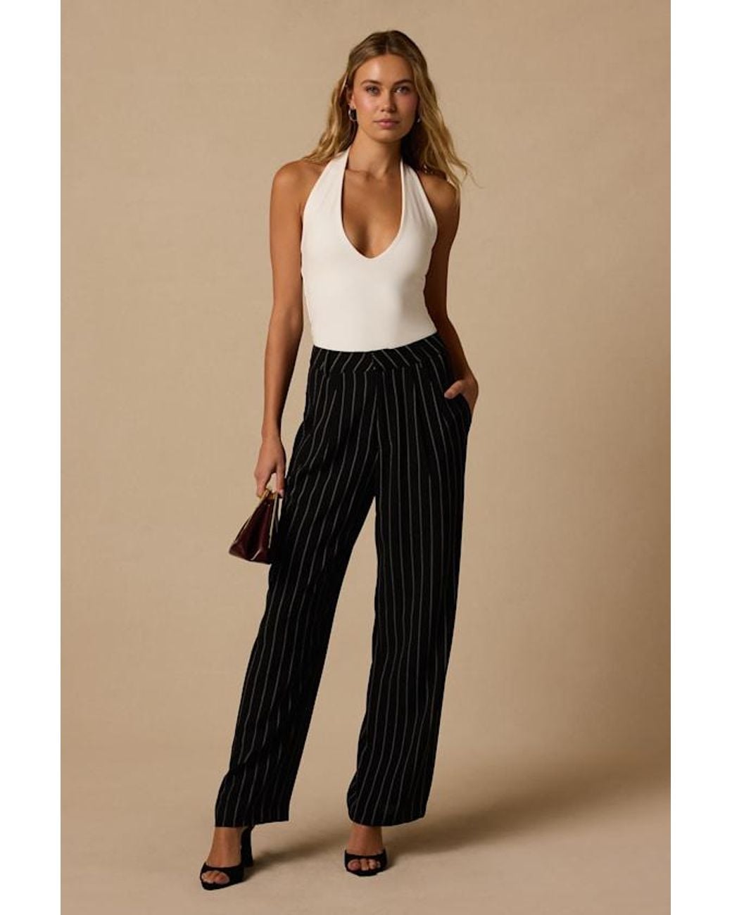 Lulus Natural Martin Pinstriped Trousers
