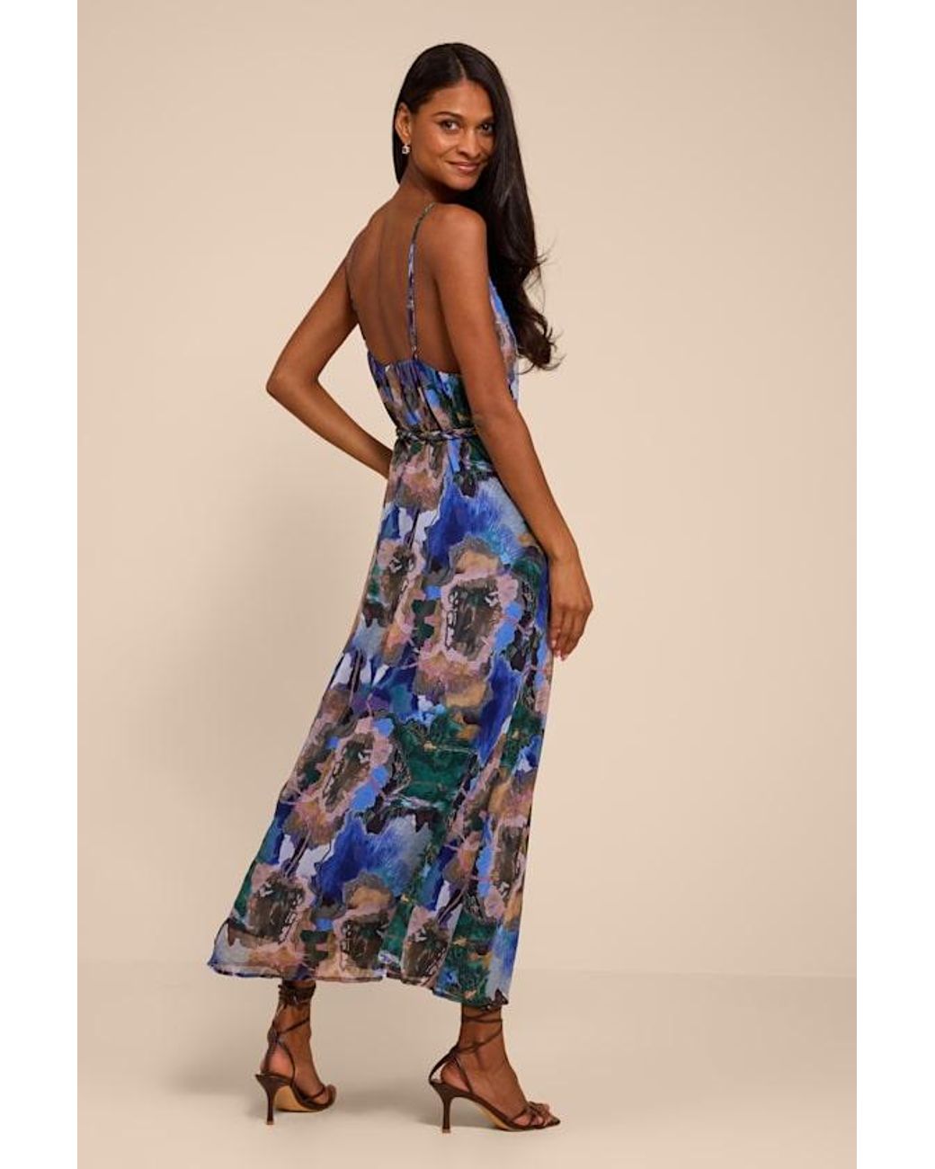 Lulus Blue Denay Multi Floral V-Neck Midi Dress
