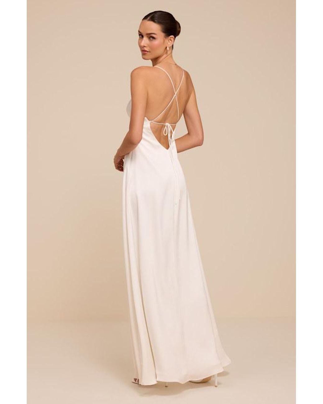 Lulus Natural Lupita Satin Tie-Back Maxi Dress