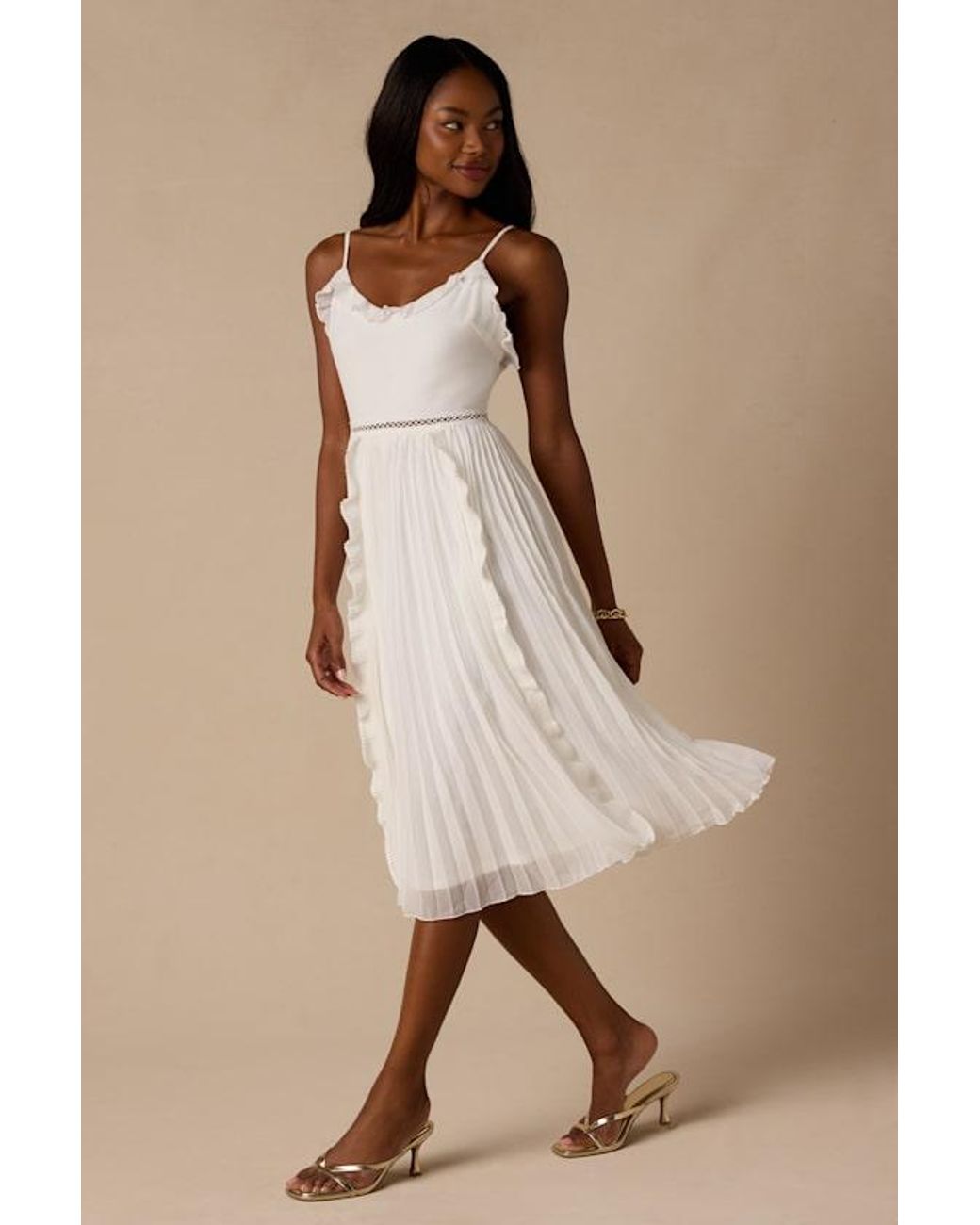 Lulus White Never A Dull Moment Tie-Strap Pleated Midi Dress