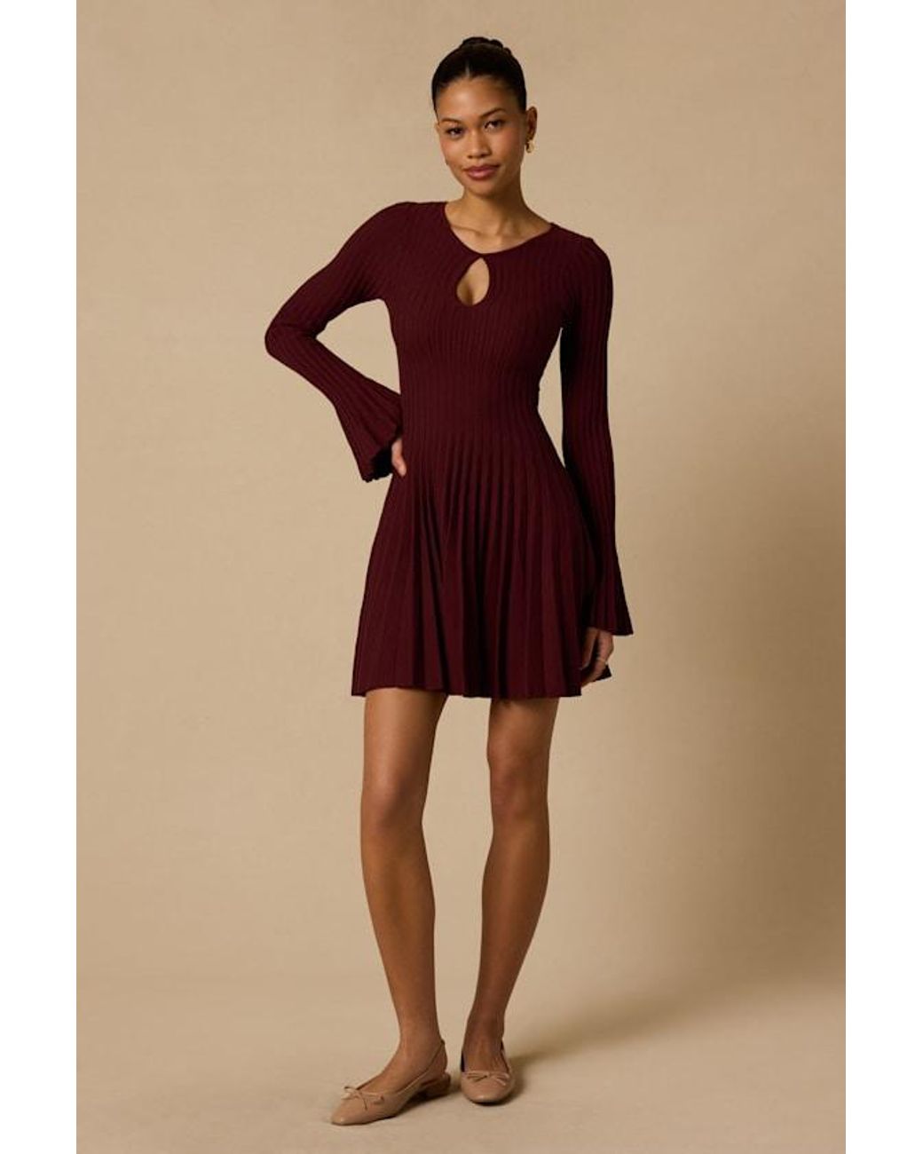 Lulus Red Magnolia Plum Keyhole Cutout Sweater Mini Dress