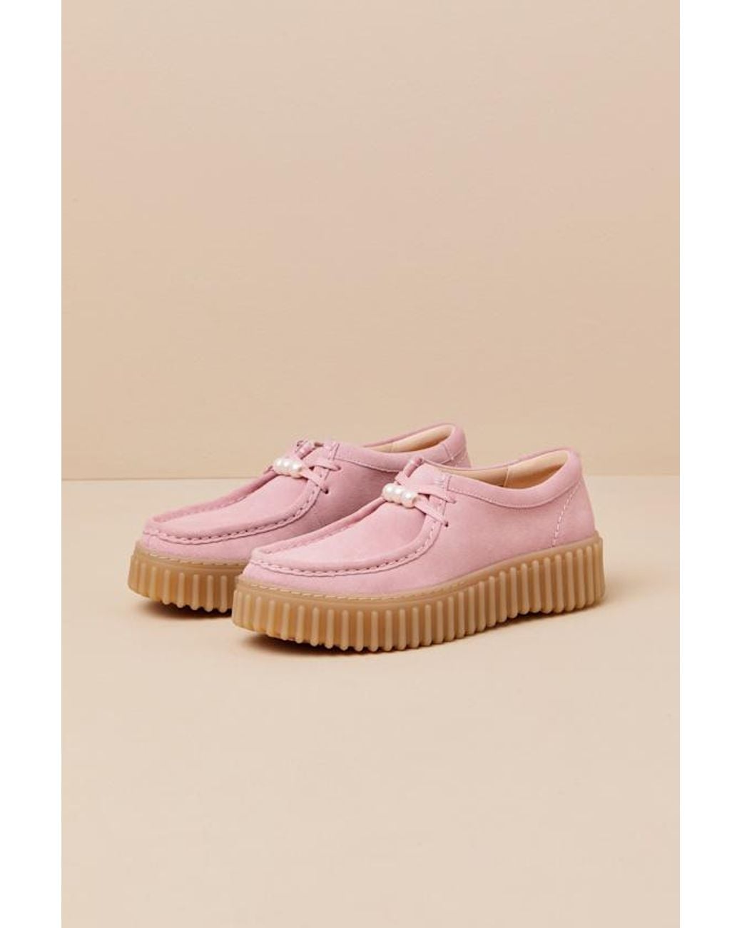 Clarks Pink Torhill Bee Suede Leather Flatform Lace-Up Loafers