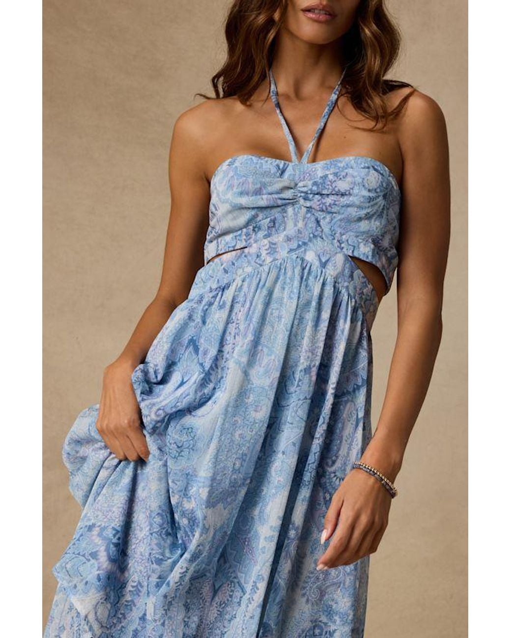 Lulus Blue Dimitra Paisley Print Halter Midi Dress
