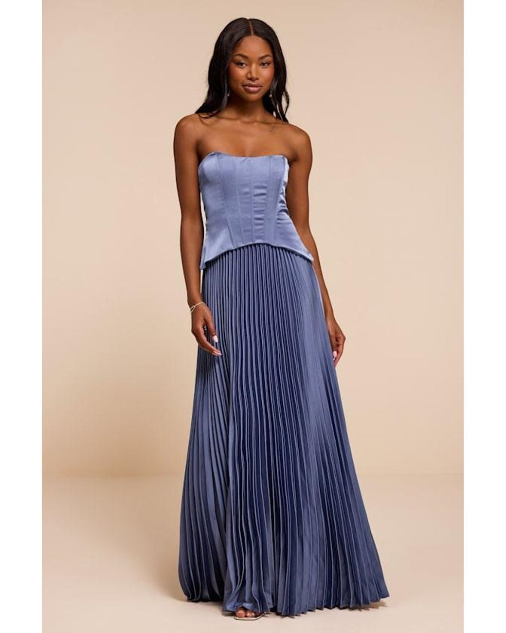 Lulus Blue Makani Satin Bustier Maxi Dress