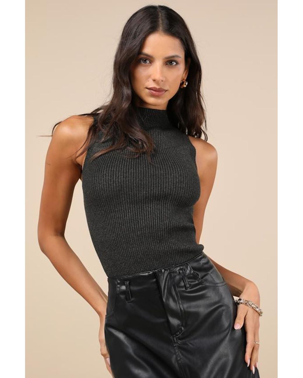 Lulus Black Seasonal Sophistication Ribbed Mock Neck Sweater Tank Top