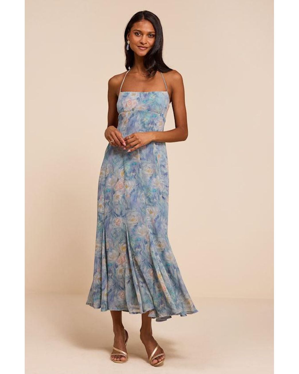 Lulus Blue Zaida Multi Floral Halter Midi Dress