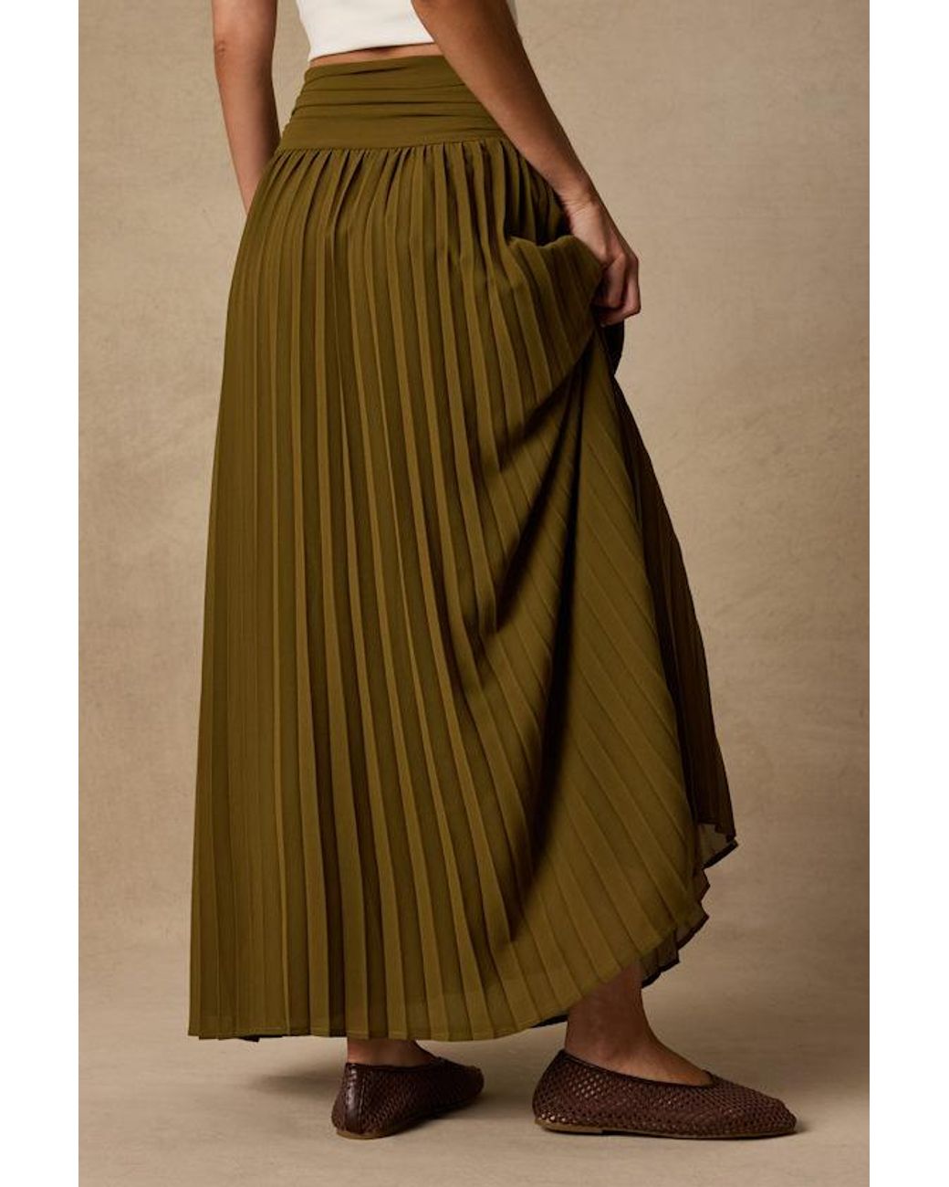 Lulus Natural Liada Pleated High-Waisted Maxi Skirt