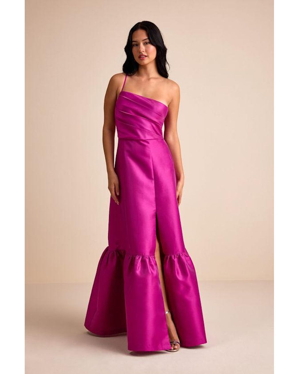 lulus pink one shoulder dress Hot Pink One-Shoulder Cutout Asymmetrical Dress | Womens | X-Small (Available in S, M) | 100% Polyester | Lulus | Some Stretch