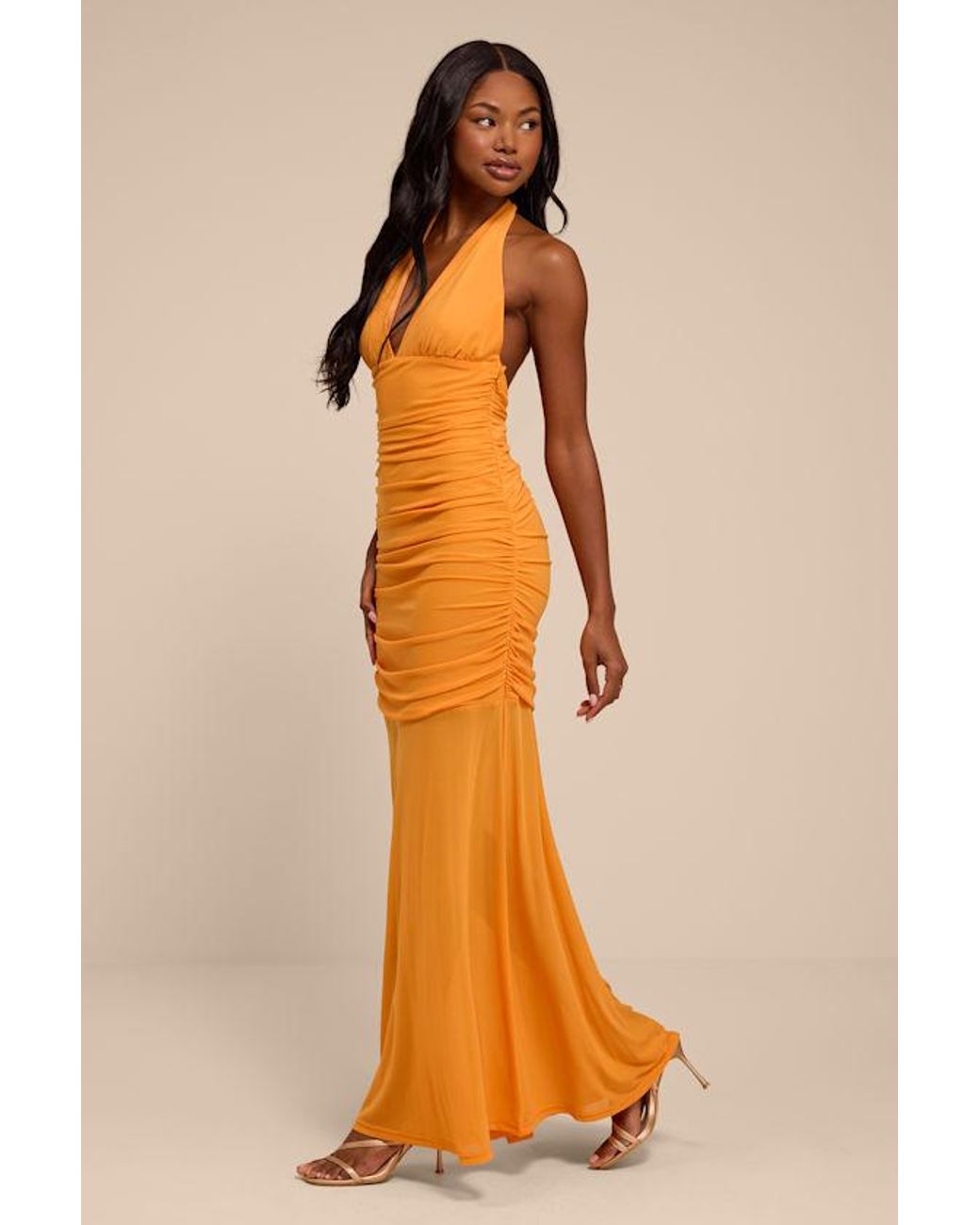 Lulus Orange Orla Light Mesh Mermaid Maxi Dress