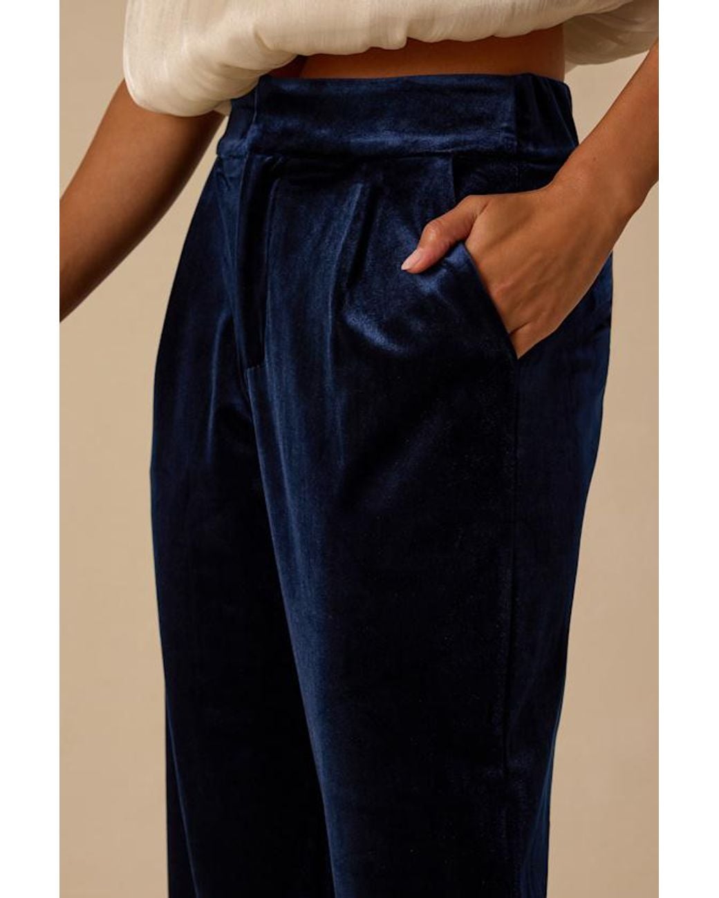 Lulus Natural Haira Velvet Wide-Leg Mid-Rise Trouser Pants