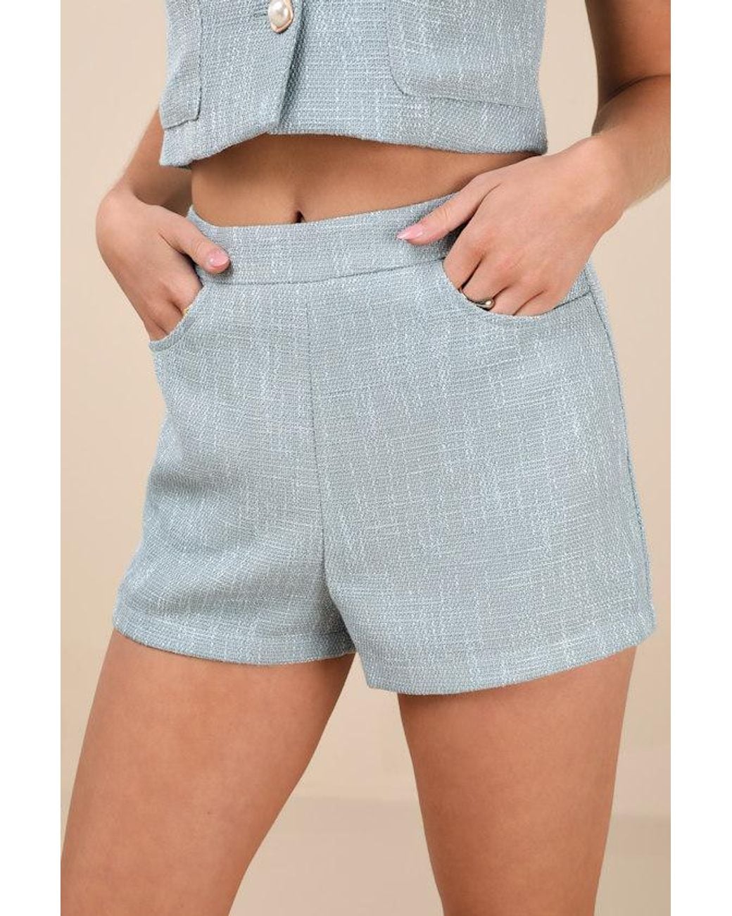Lulus Blue Perfect Company Tweed High-Waisted Shorts
