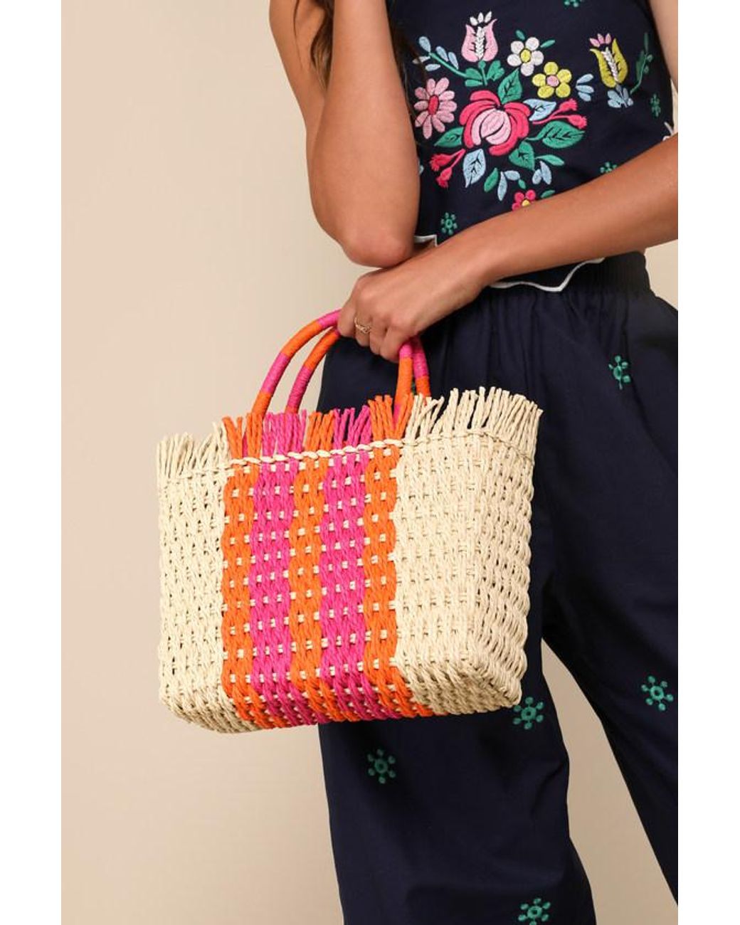 Shiraleah Sicily Natural Multi Striped Woven Straw Mini Tote Bag Lyst UK