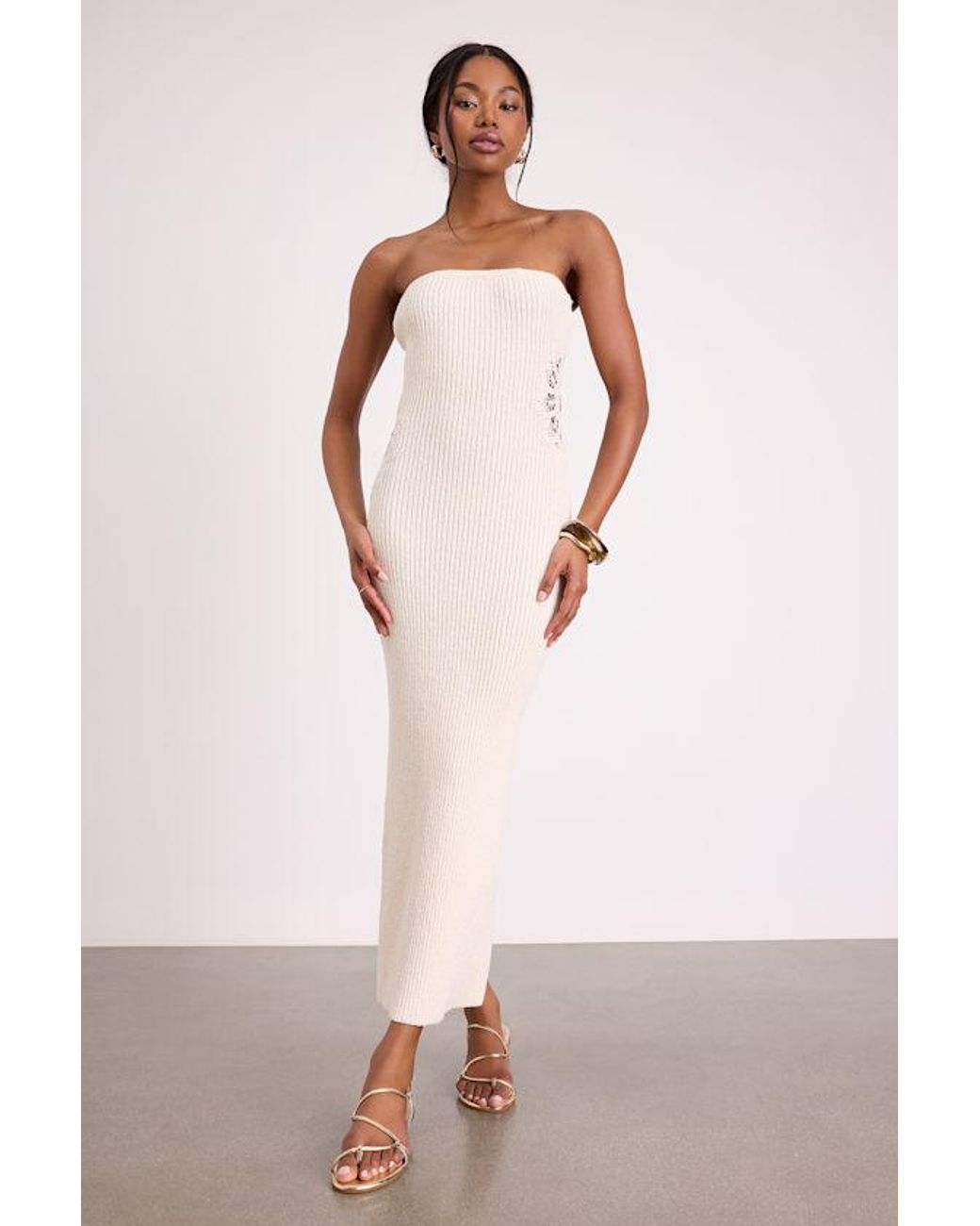 Lulus Pink Brenna Strapless Sweater Knit Midi Dress