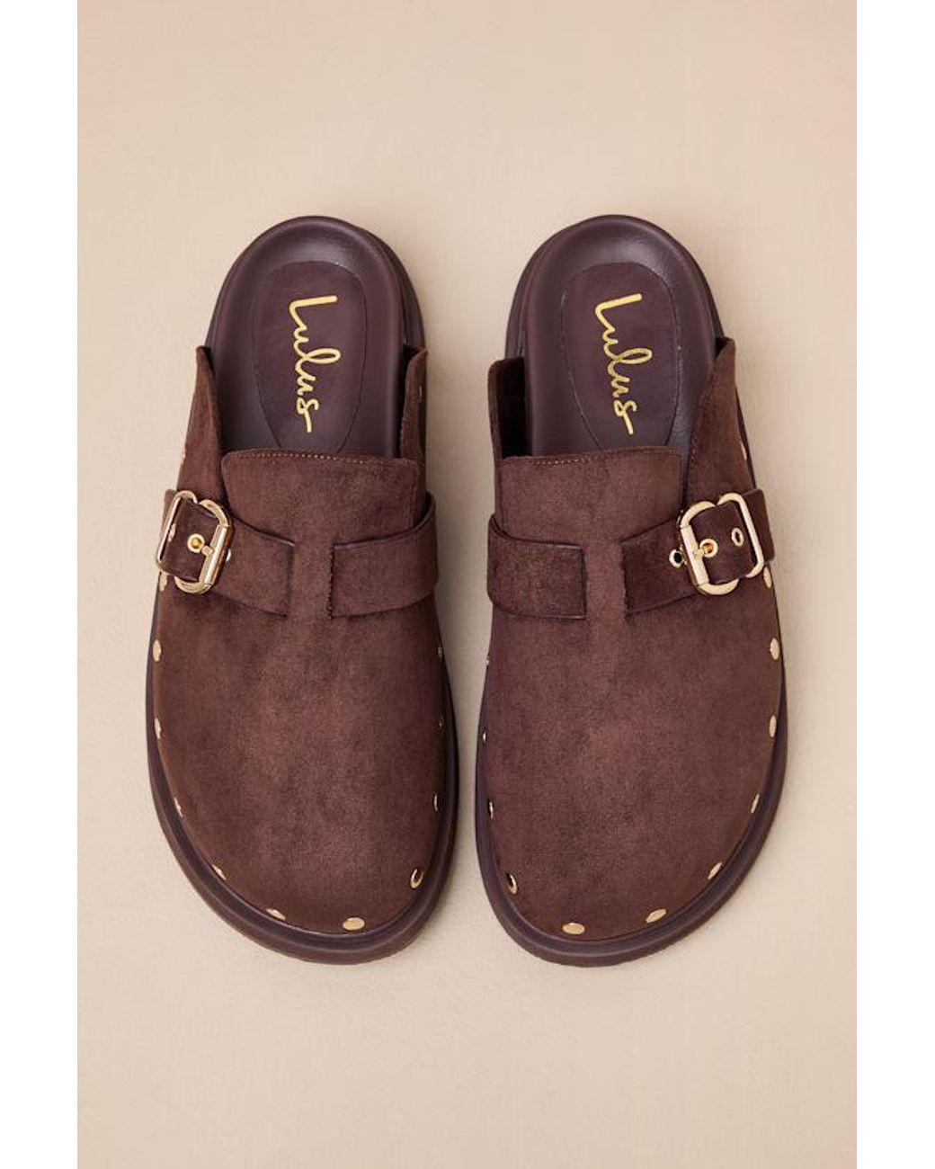 Lulus Black Tripoli Coffee Suede Studded Slide-On Clogs