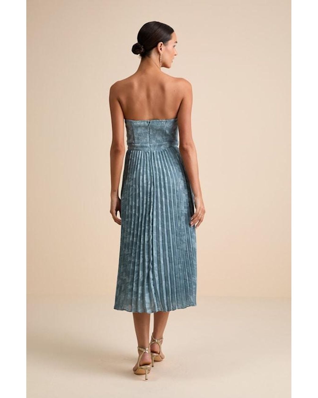 Lulus Blue Perfectly Stunning Jacquard Strapless Midi Dress