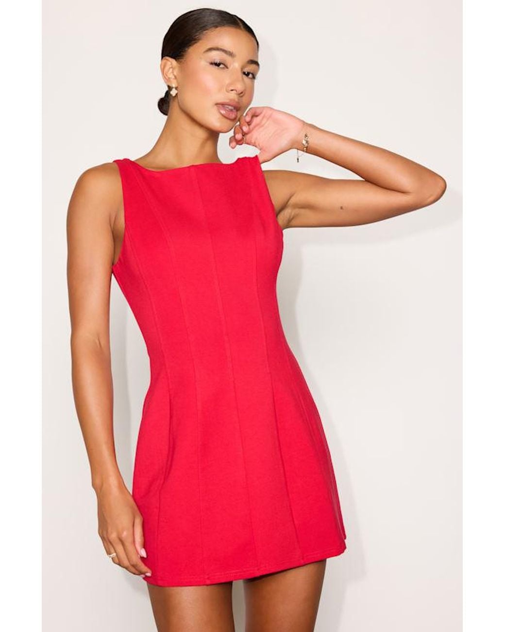 Lulus Red Lavonne Sleeveless Boat Neck Mini Dress