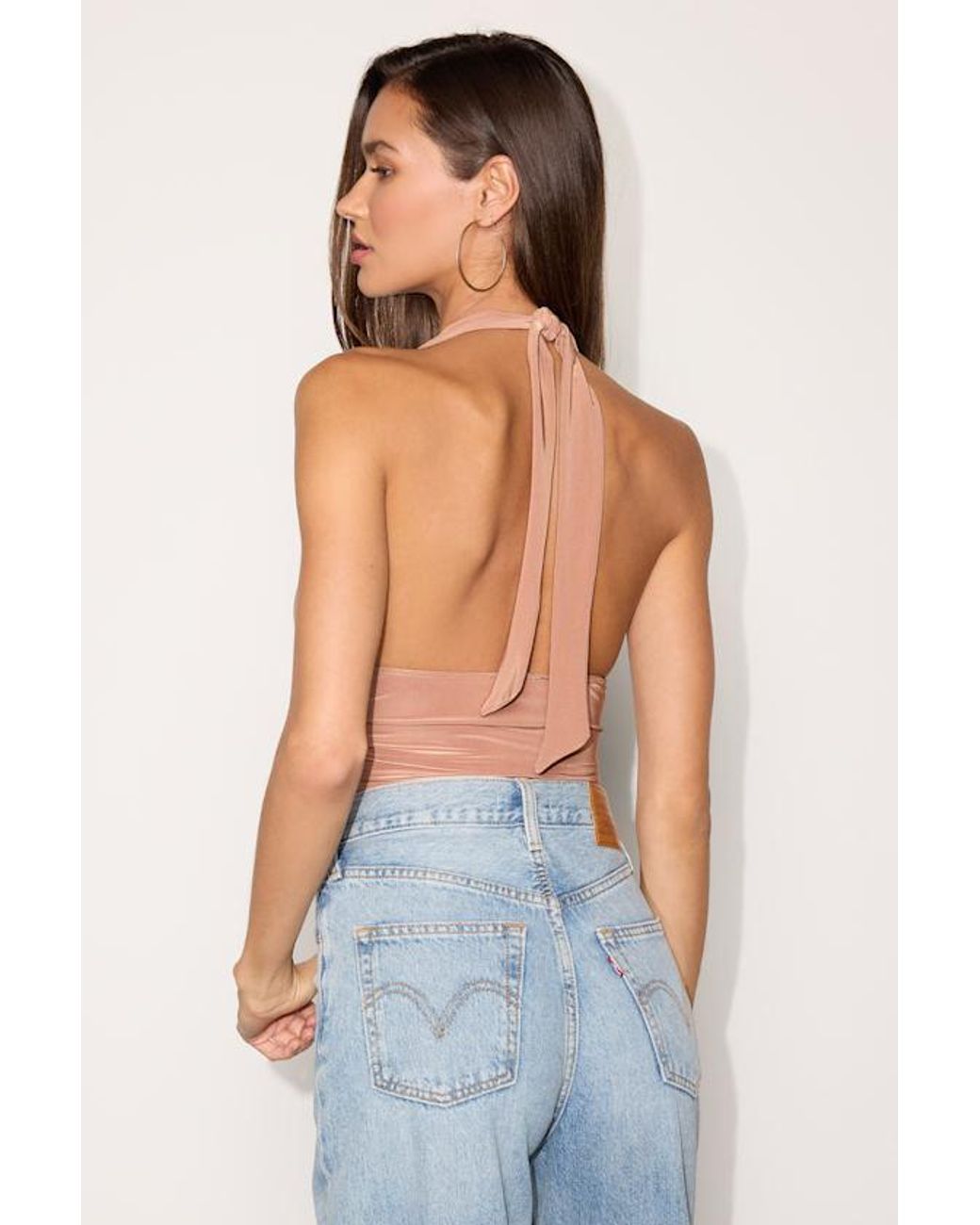 Lulus Blue Astrid Slinky Knit Halter Bodysuit
