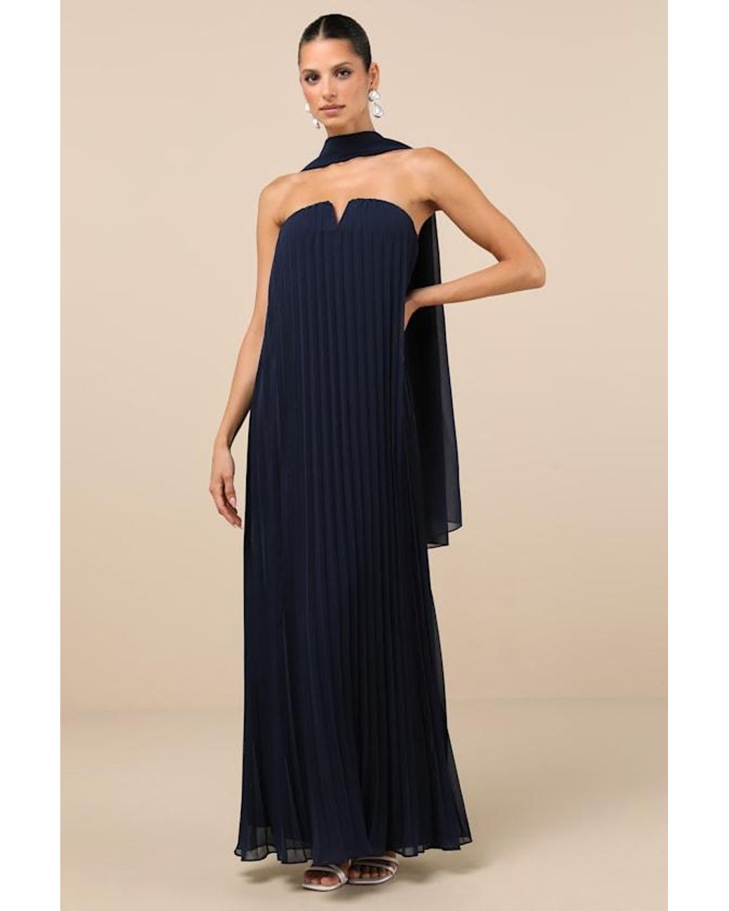 Lulus Blue Lael Pleated Strapless Dress And Scarf Set