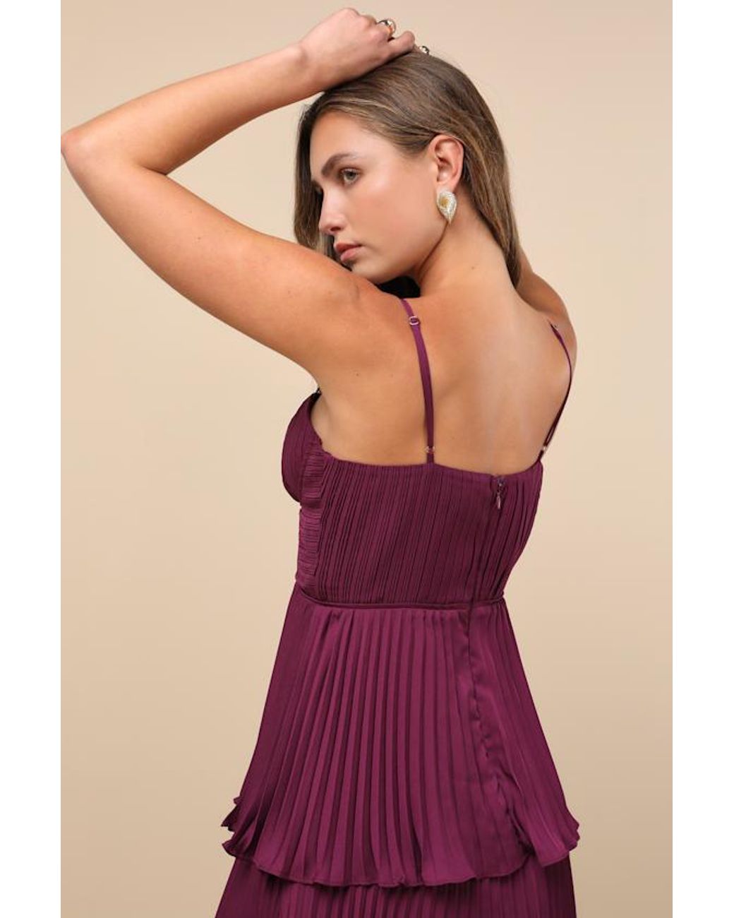 Lulus Purple Cascading Crush Tiered Bustier Midi Dress