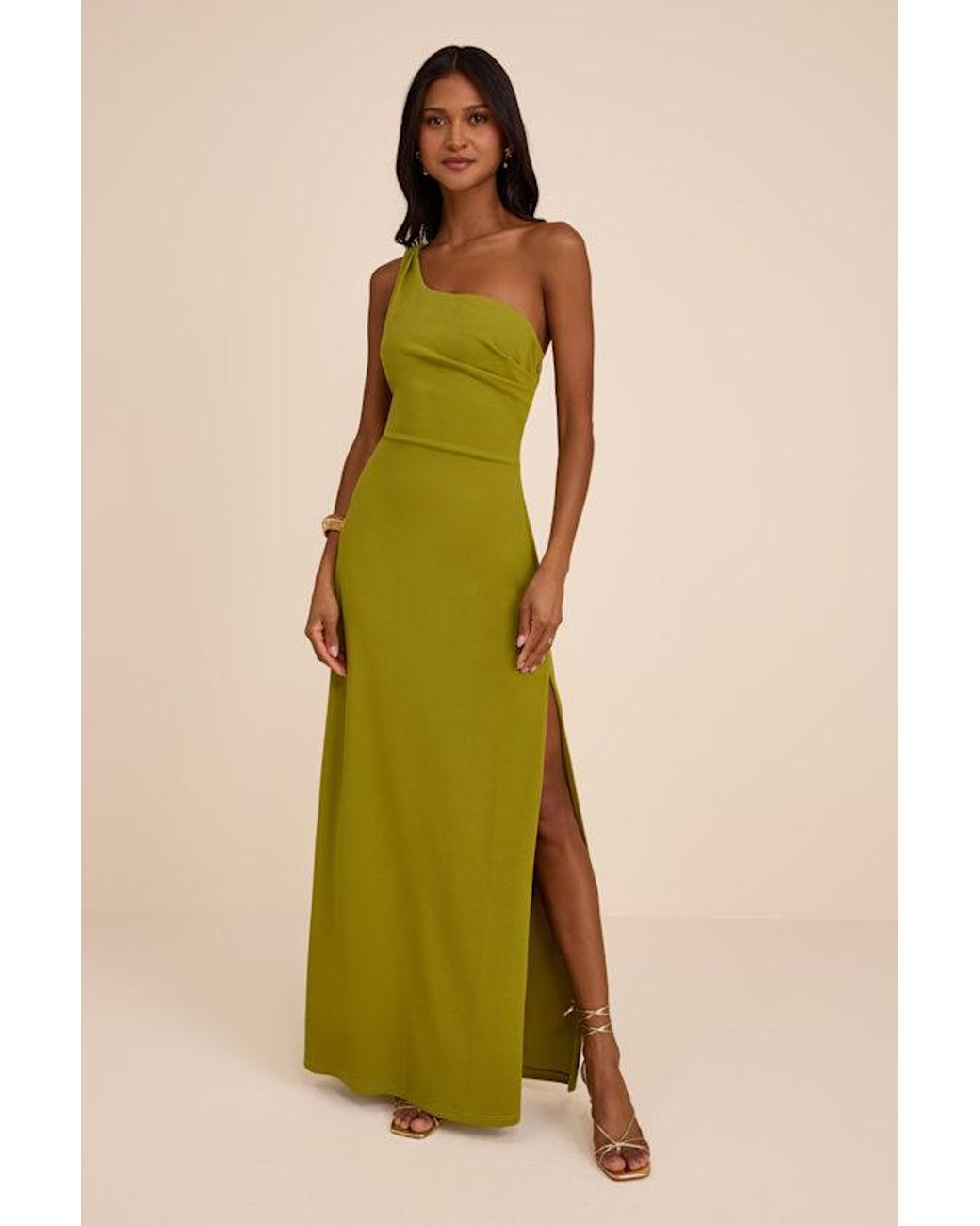 Lulus Green Maevyn Chartreuse Cowl Back Column Maxi Dress