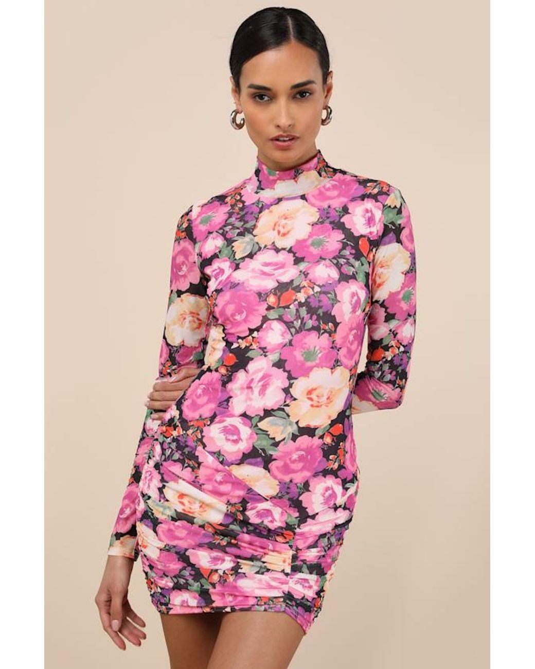 Lulus Pink Prettiest Energy Mesh Long Sleeve Mini Dress