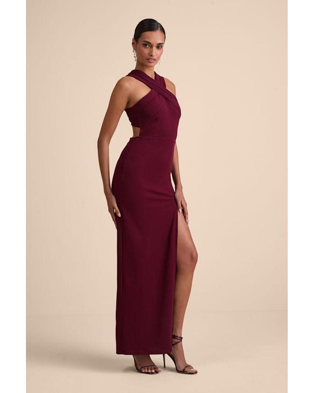 Lulus Red Head To Cocktail Hour Halter Neck Maxi Dress