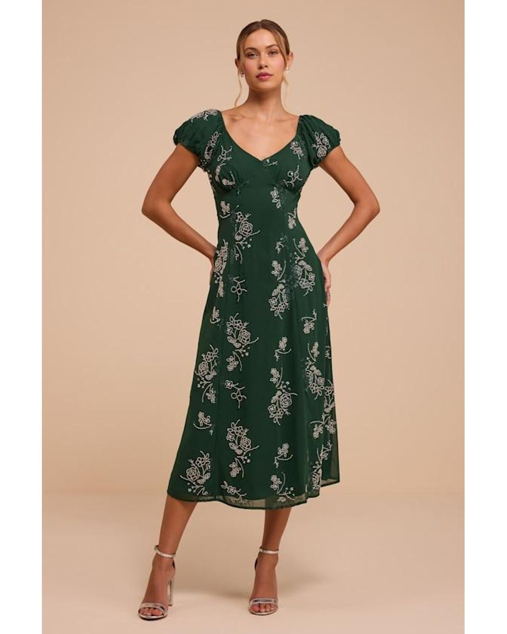 Lulus Green Kiana Rhinestone Midi Dress