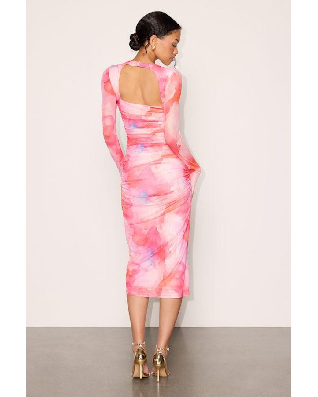 Lulus Pink Sola Multi Abstract Print Mesh Midi Dress
