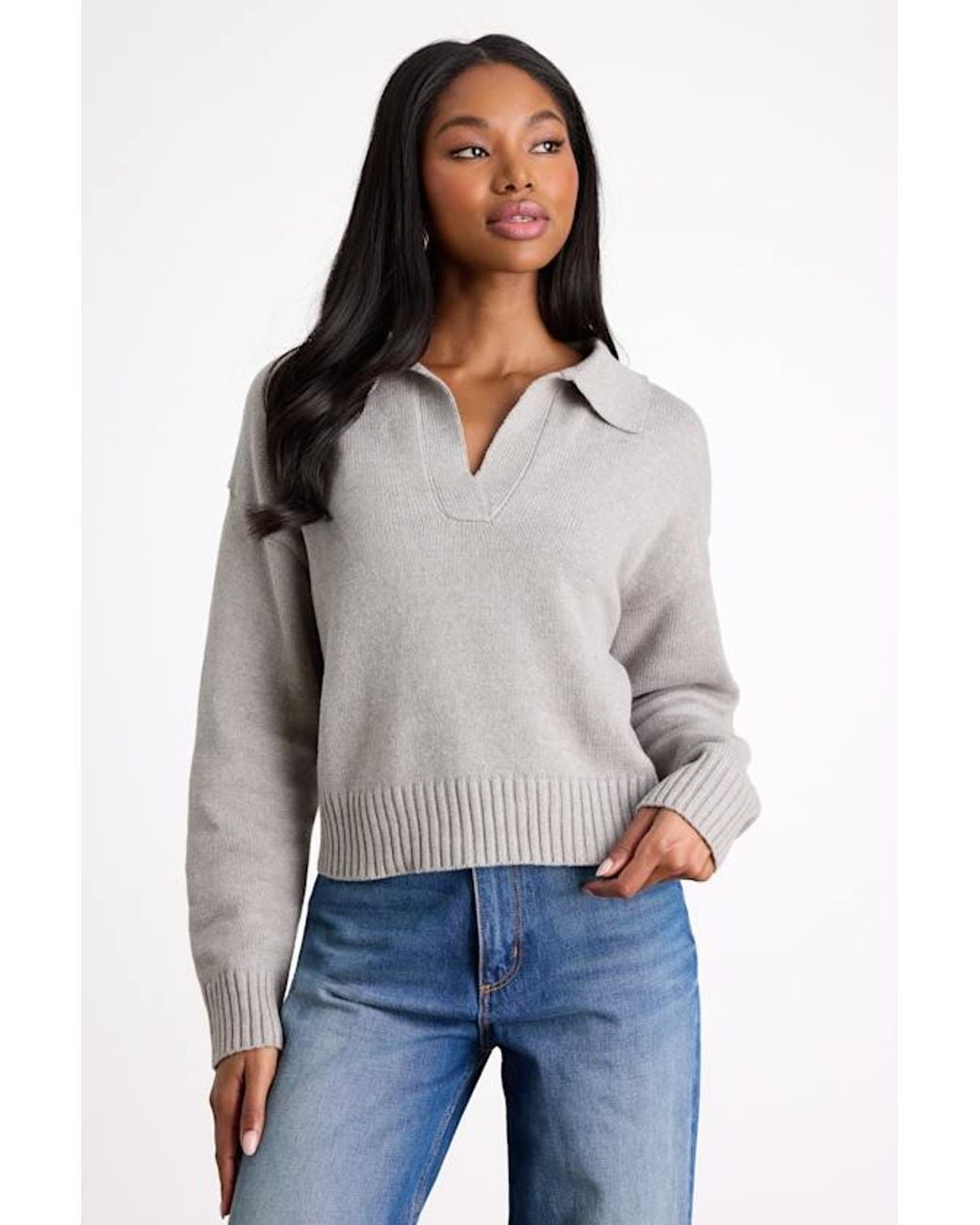 Lulus Gray Cozy Forecast Collared Pullover Sweater