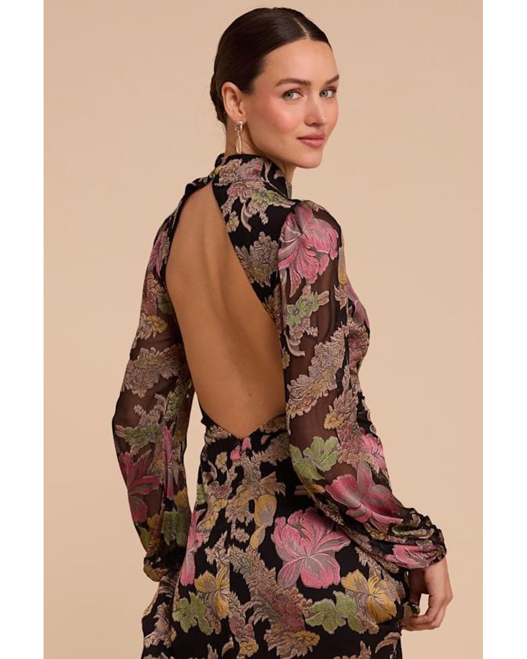 Lulus Natural Ines Floral Long Sleeve Maxi Dress