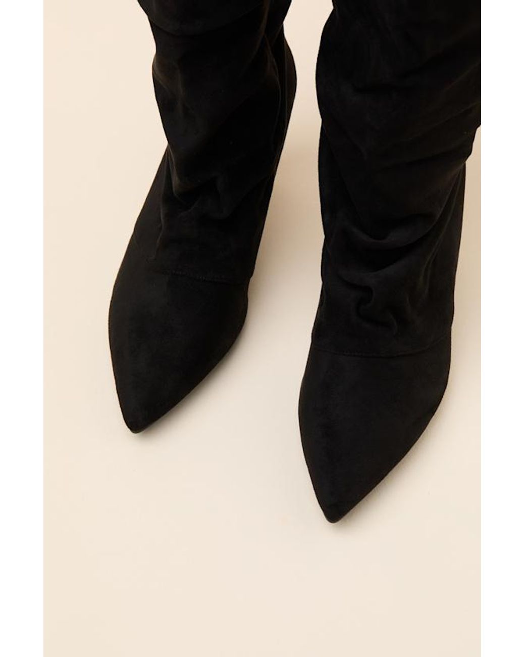 Lulus Black Maggie Suede Pointed-Toe Ruched Knee-High Boots