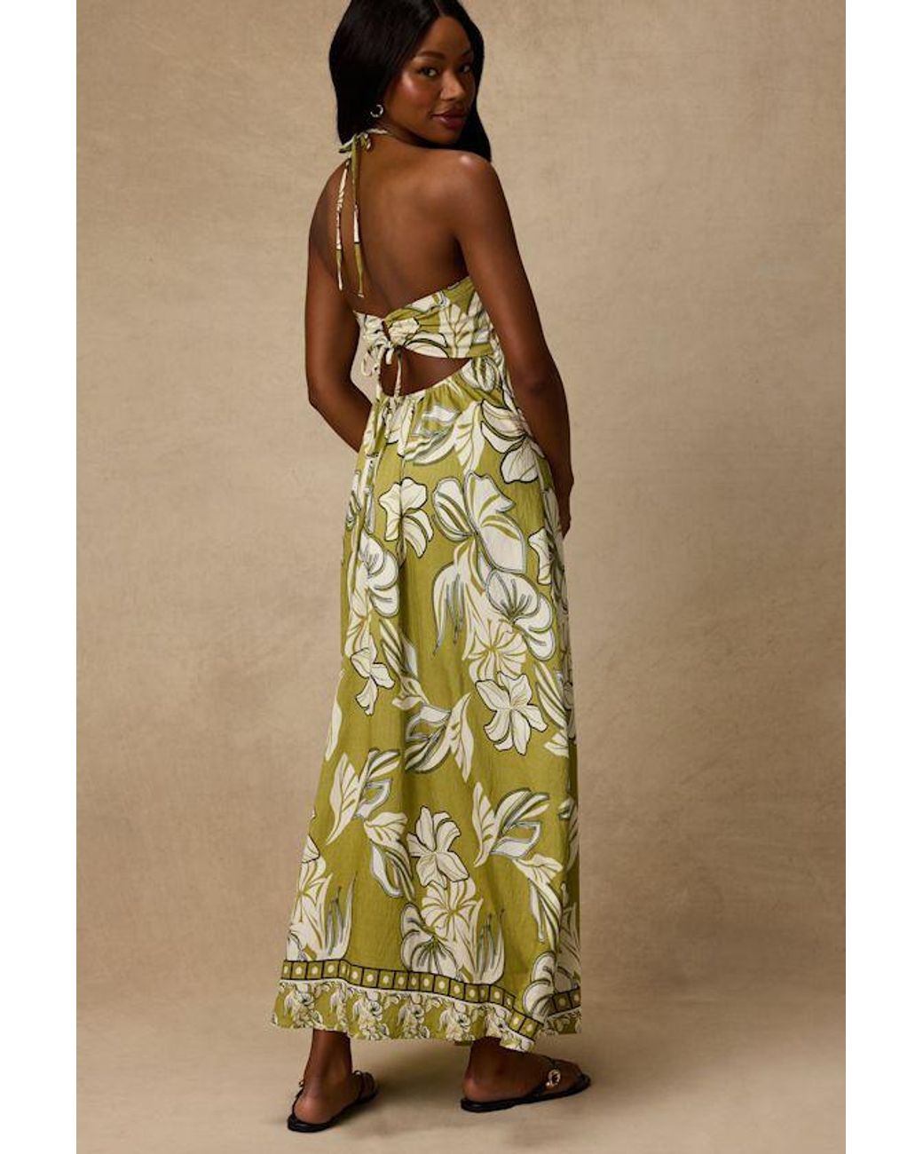 Lulus Yellow Cheri Light Floral Halter Midi Dress