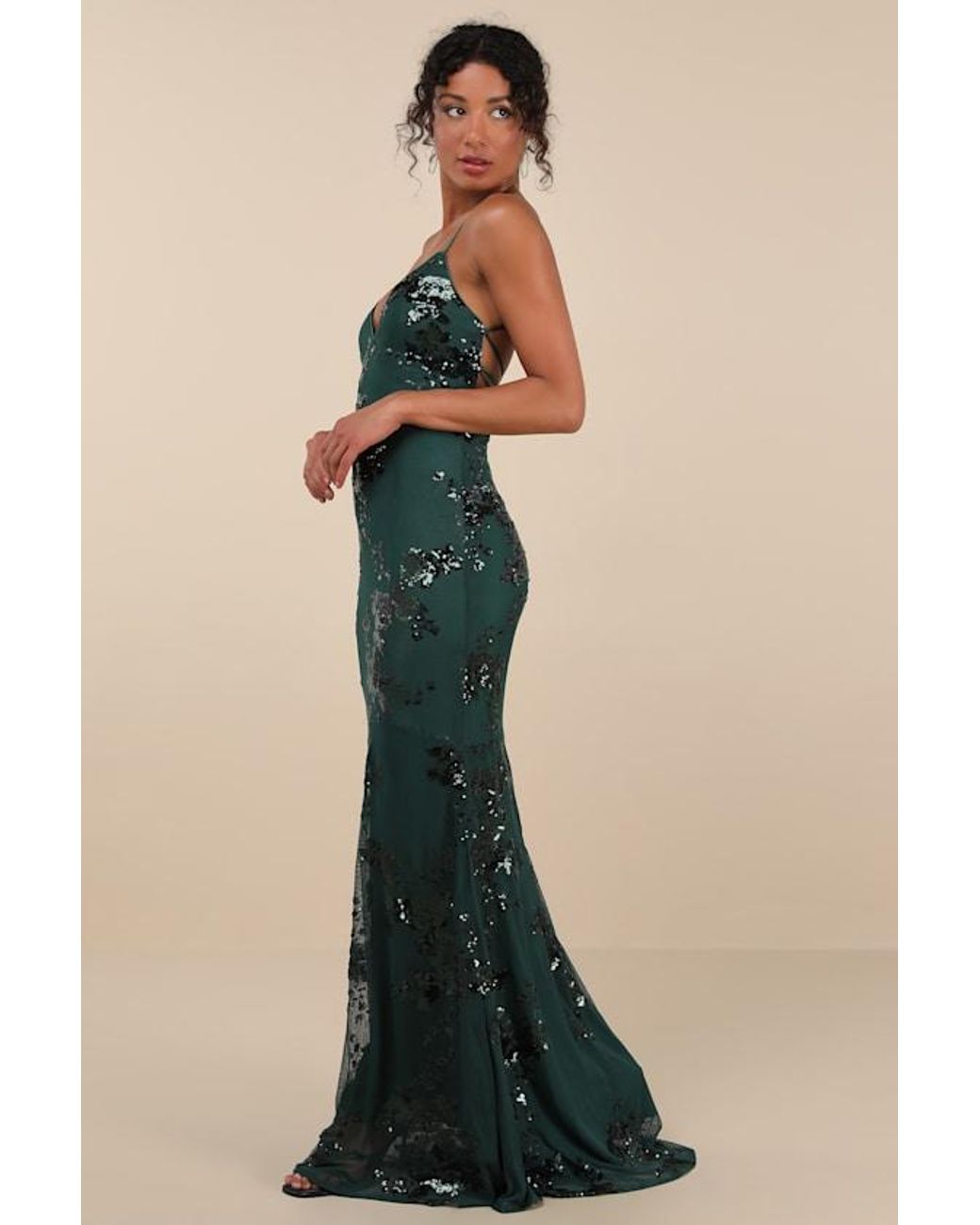 Lulus Green Valhalla Sequin Lace-Up Maxi Dress