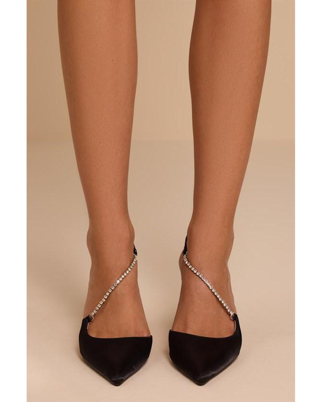 Toe Rhinestone Lulus Aurina Satin Rhinestone Pumps in Natural | Lyst
