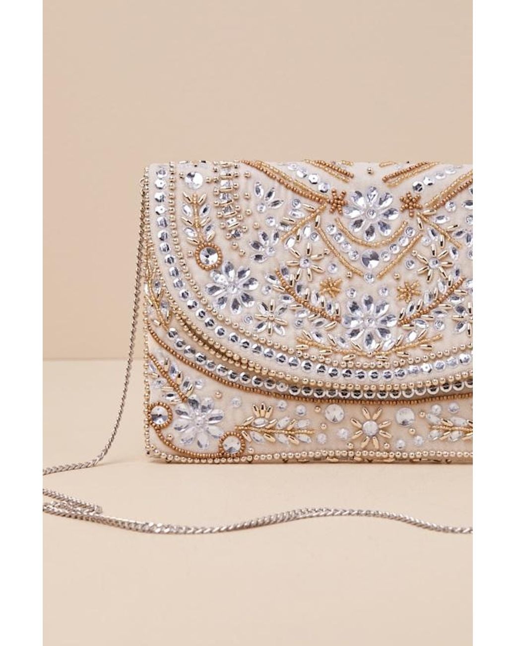 Lulus Black Convincing Shine Taupe And Beaded Rhinestone Clutch