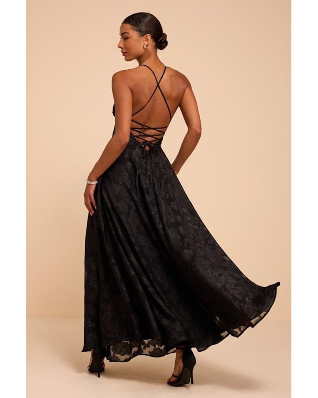 Lulus Black Starlet Burnout Lace-Up Maxi Dress