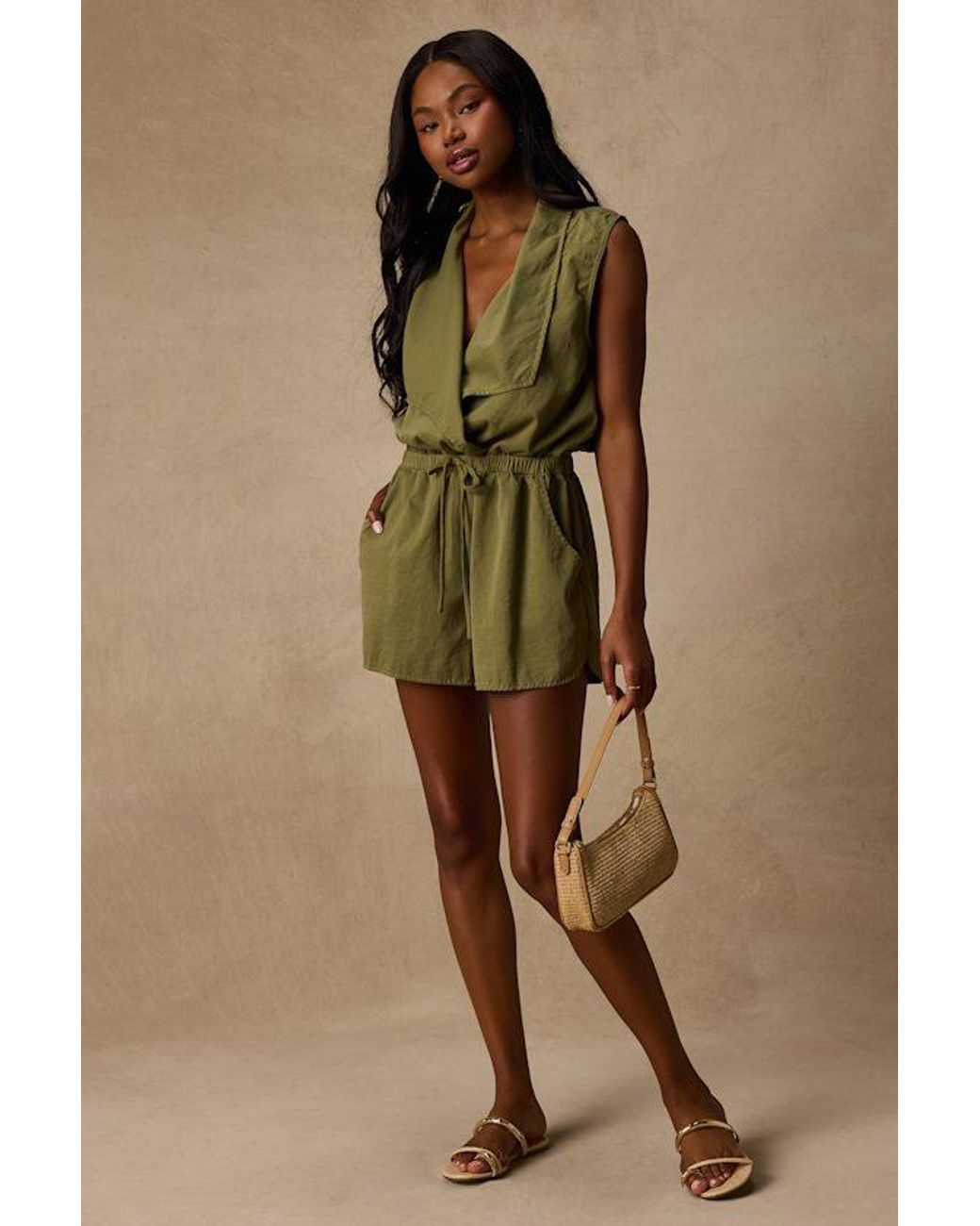 Lulus Green Ira Collared Drawstring Romper