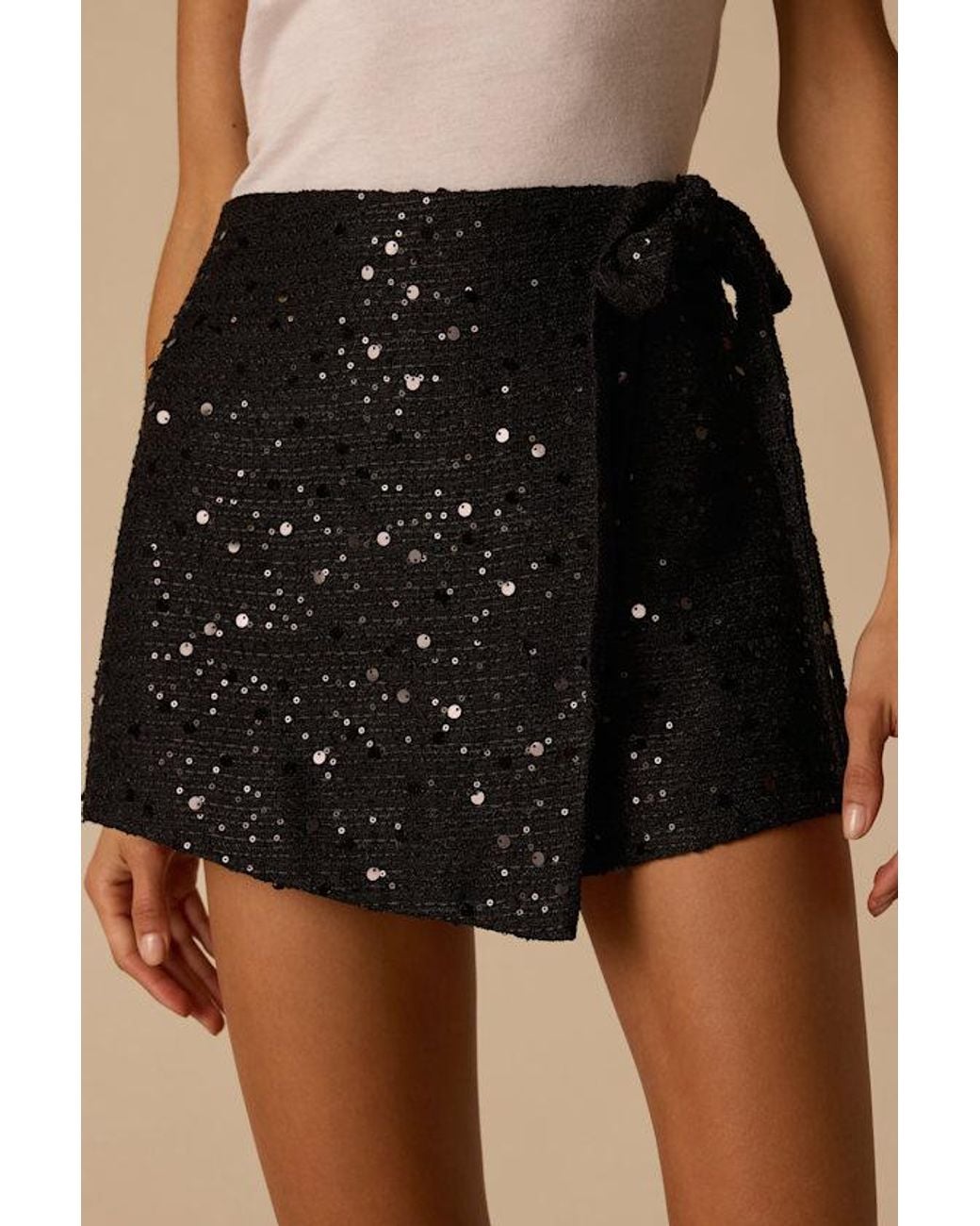 Lulus Black Hamilton Sequin Wrap Skort