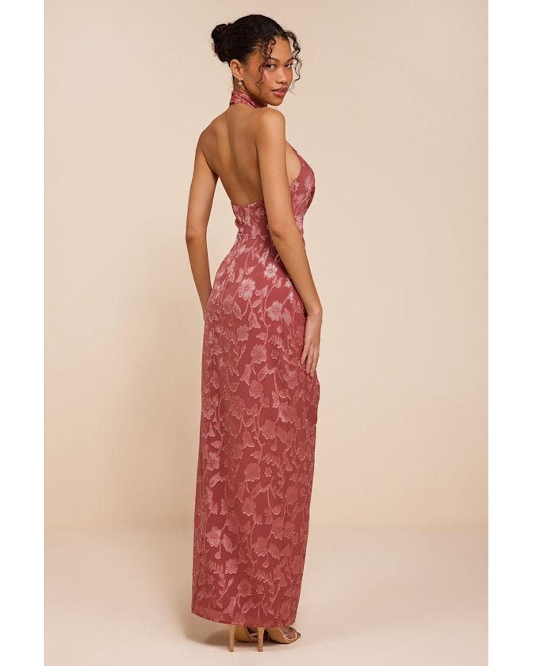 Lulus Pink Effortlessly Sensational Rusty Rose Floral Burnout Maxi Dress