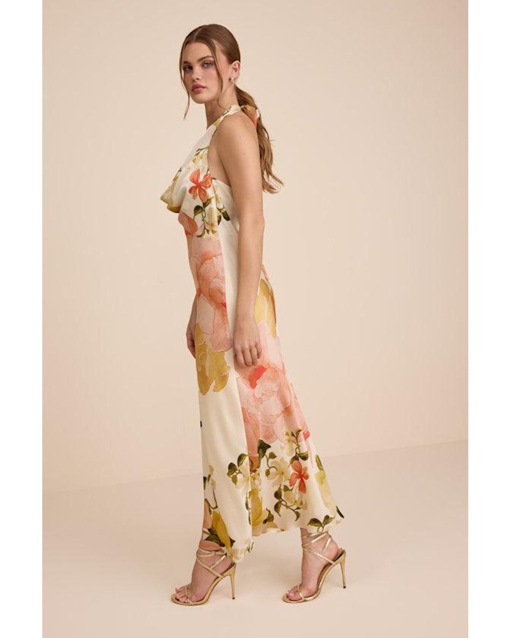Lulus Natural Diane Multi Floral Cowl Maxi Dress