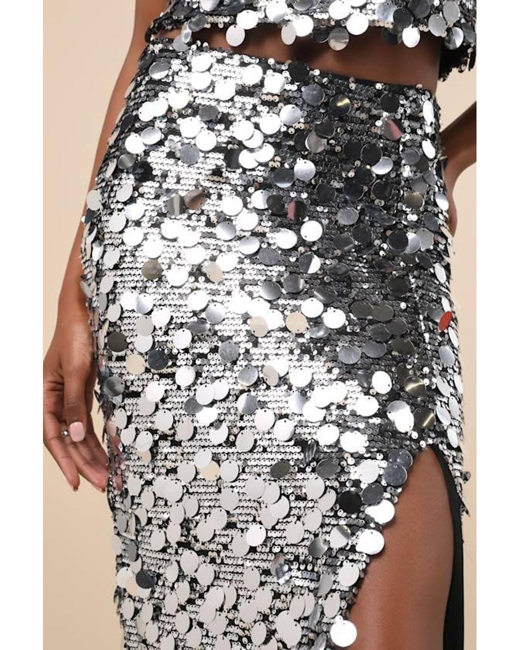 Lulus Natural Prominent Sparkle Sequin Maxi Skirt