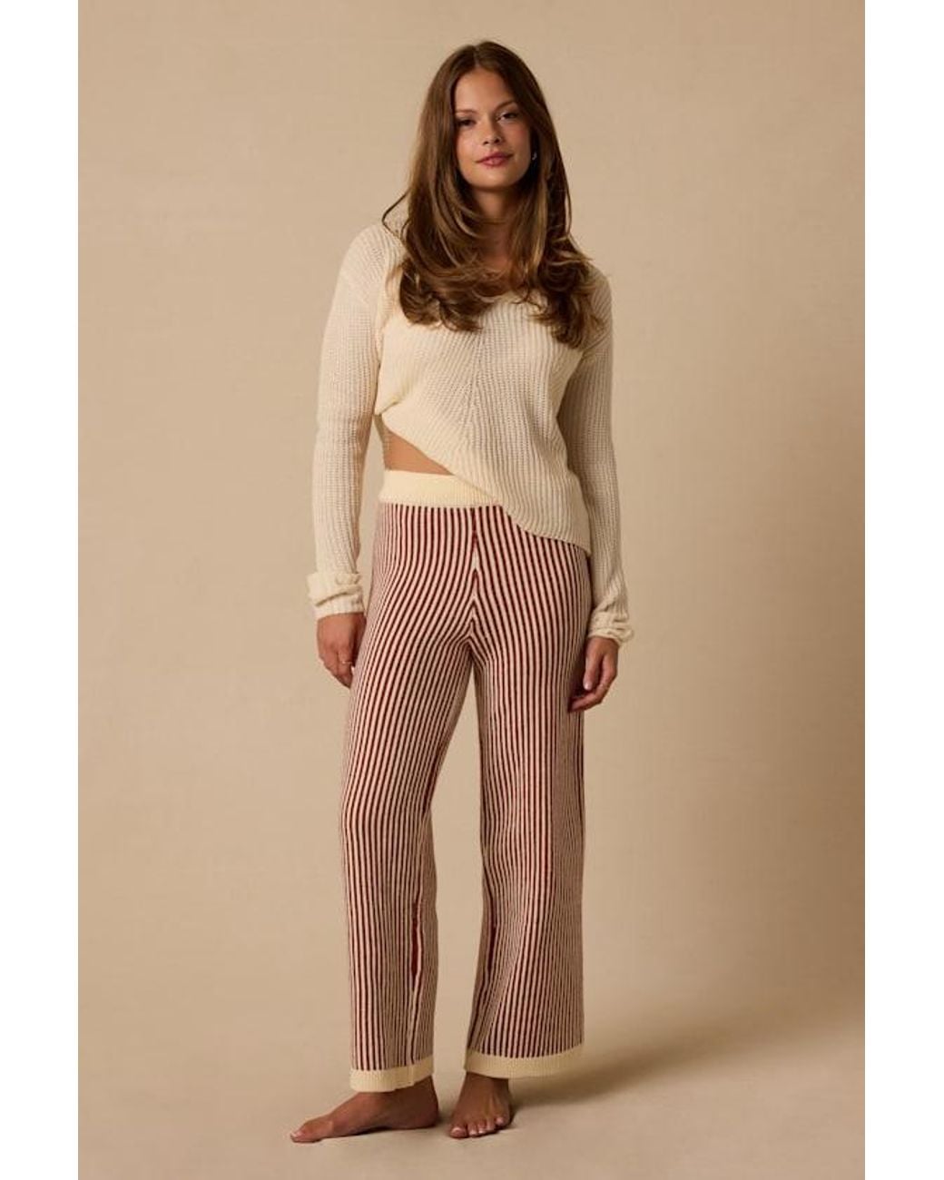 Lulus Natural Rainier Rust Striped Sweater Pants