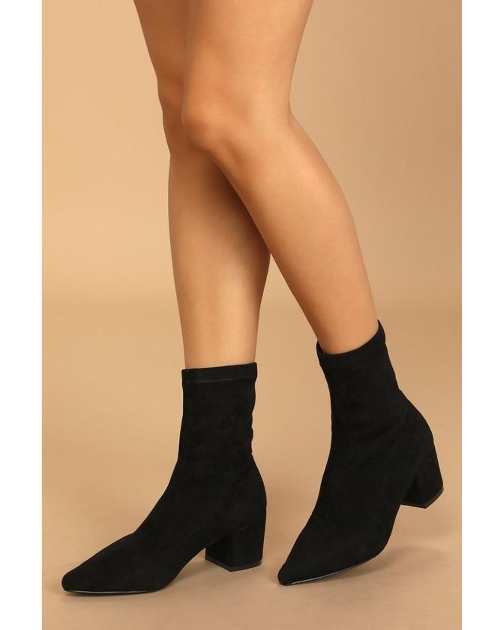 Lulus Aeryn Suede Pointed Toe Mid Calf Boots in Black Lyst UK