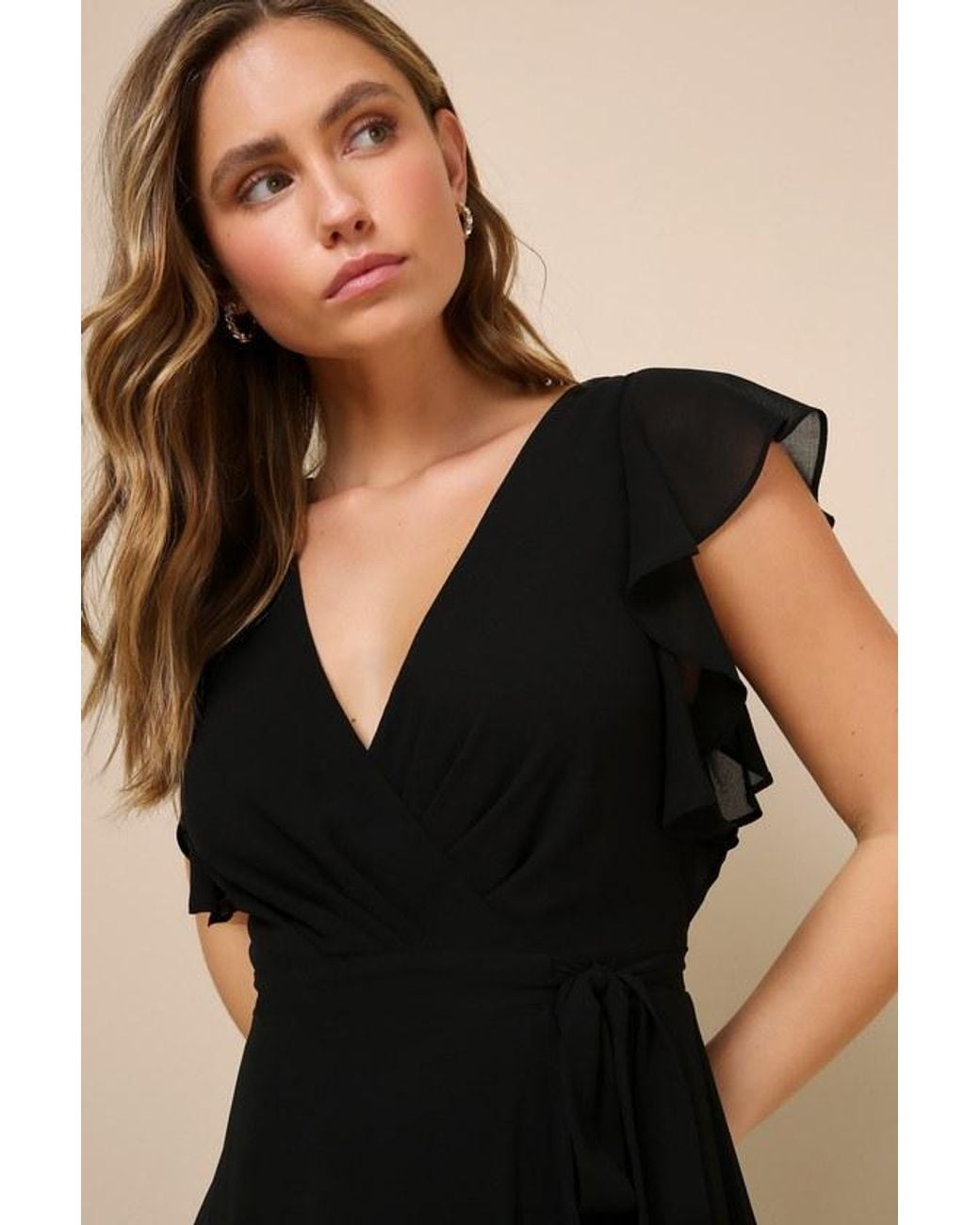Lulus Black Ravishing Charm Ruffled Wrap High-Low Maxi Dress
